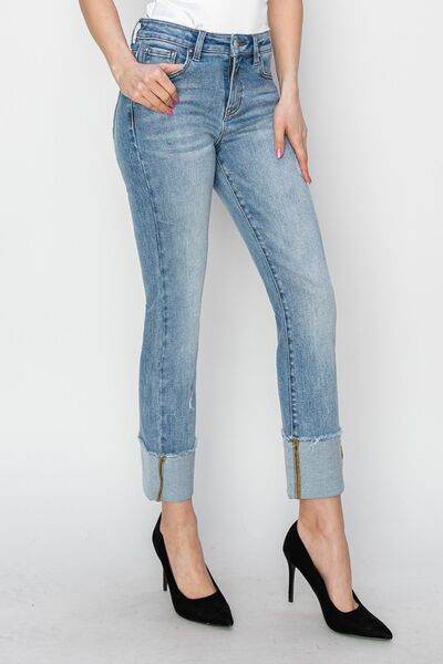 RISEN Full Size High Rise Cuffed Slim Straight Jeans - Hovatok