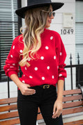 Angel Wings Woven Right Polka Dot Round Neck Dropped Shoulder Sweater - Hovatok