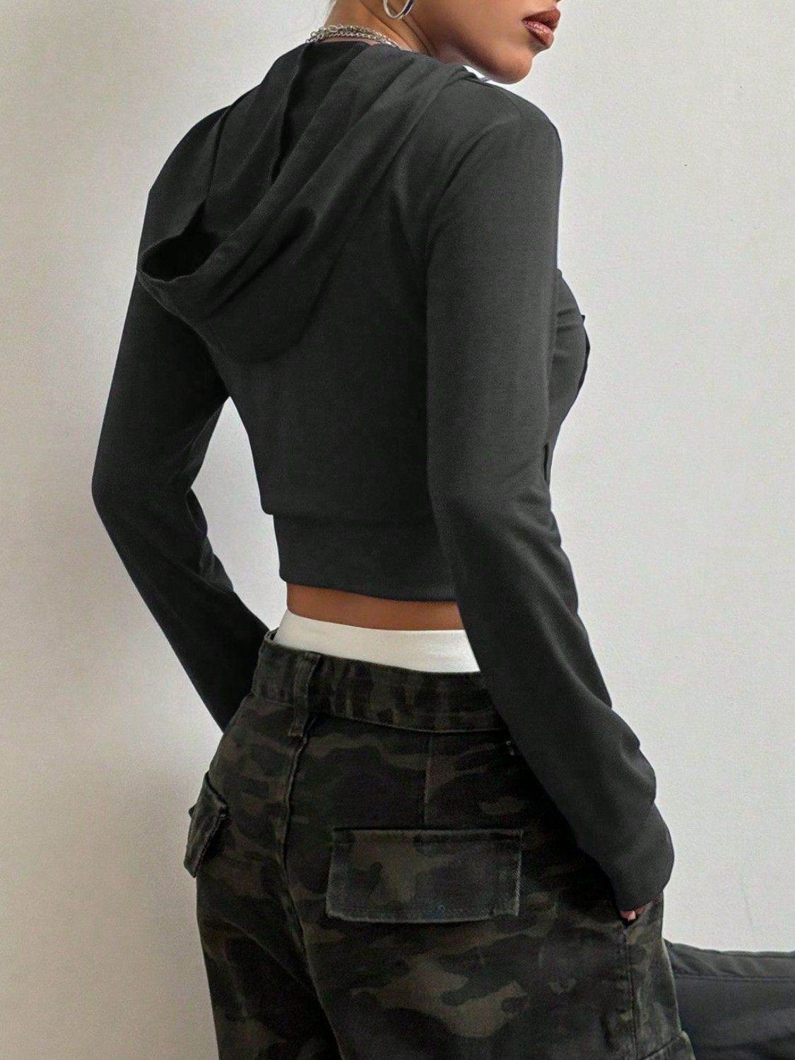 Letter Graphic Zip Up Long Sleeve Hoodie - Hovatok