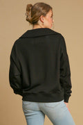 Umgee Johnny Collar Dropped Shoulder Sweatshirt - Hovatok