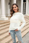 Angel Wings Round Neck Openwork Long Sleeve Pullover Sweater - Hovatok