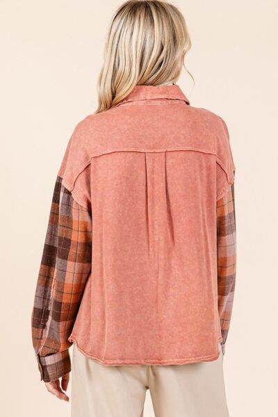 Mittoshop Button Down Contrast Plaid Patchwork Shacket - Hovatok