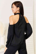 Perfee Grecian Cold Shoulder Long Sleeve Blouse - Hovatok