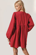 Double Take Christmas Front Tied Long Sleeve Mini Dress - Hovatok