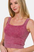 Zenana Washed Ribbed Scoop Neck Wide Strap Tank - Hovatok