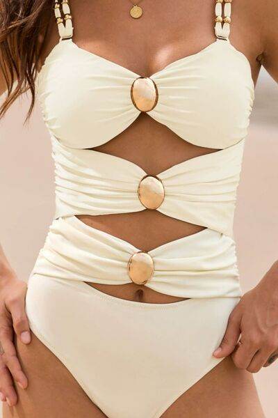 Cutout Ruched Sweetheart Neck One-Piece Swimwear - Hovatok