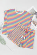 Striped Round Neck Top and Shorts Set - Hovatok