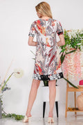 Celeste Full Size Paisley Print Short Sleeve Mini Dress with Pockets Plus Size - Hovatok