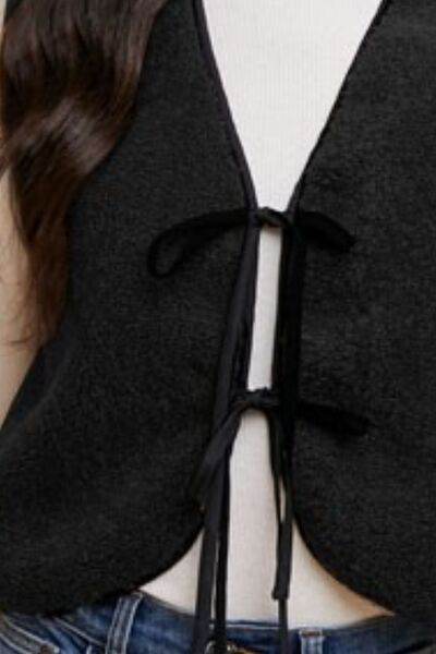 Annie Wear V-Neck Tie Detail Vest Coat - Hovatok