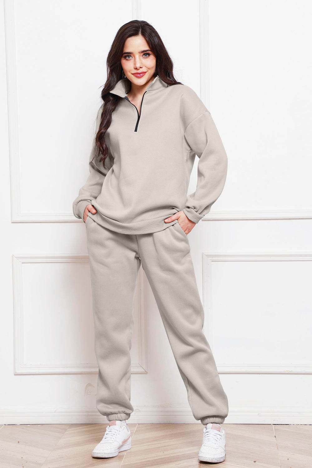 Half Zip Long Sleeve Sweatshirt and Pants Set - Hovatok