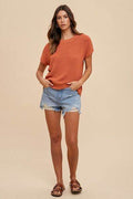 Annie Wear Round Neck Short Sleeve Sweater - Hovatok
