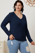 Basic Bae Full Size Ribbed V-Neck Long Sleeve T-Shirt - Hovatok