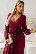 Lace Detail Surplice Tie-Waist Maxi Dress - Hovatok