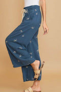Umgee Full Size Lace Drawstring Embroidered Bow Wide Leg Pants Plus Size - Hovatok