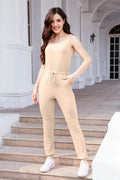 Drawstring Round Neck Sleeveless Jumpsuit - Hovatok