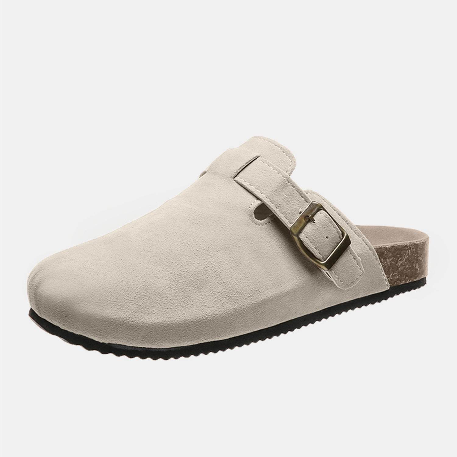 Suede Closed Toe Buckle Slide - Hovatok
