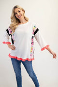 Celeste Full Size Ruffle Sleeve Color Block Top Plus Size - Hovatok