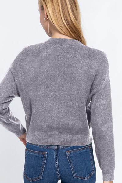 ACTIVE BASIC V-Neck Button Up Long Sleeve Knit Cardigan - Hovatok