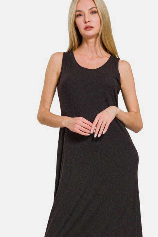 Zenana Scoop Neck Wide Strap Tank Dress - Hovatok