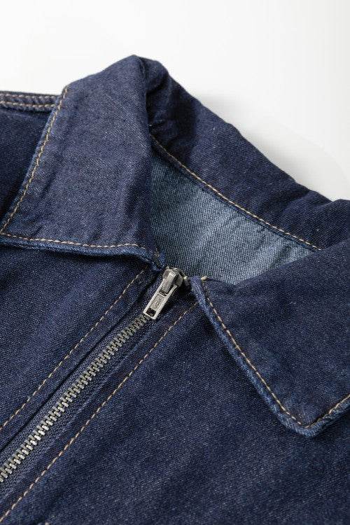 Collared Neck Half Zip Denim Dress - Hovatok