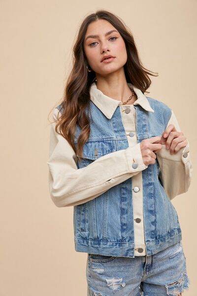 Annie Wear Collared Neck Double Placket Denim Jacket - Hovatok