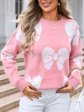 Angel Wings Bow Round Neck Dropped Shoulder Sweater - Hovatok