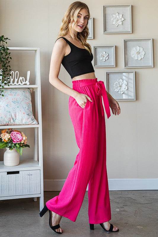 Heimish Full Size Front Tie Pants with Paperbag Waistband Plus Size - Hovatok
