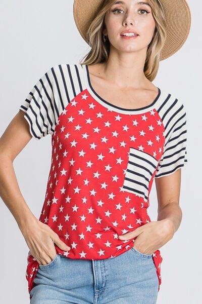 Heimish Full Size Star & Striped Round Neck Short Sleeve T-Shirt Plus Size - Hovatok