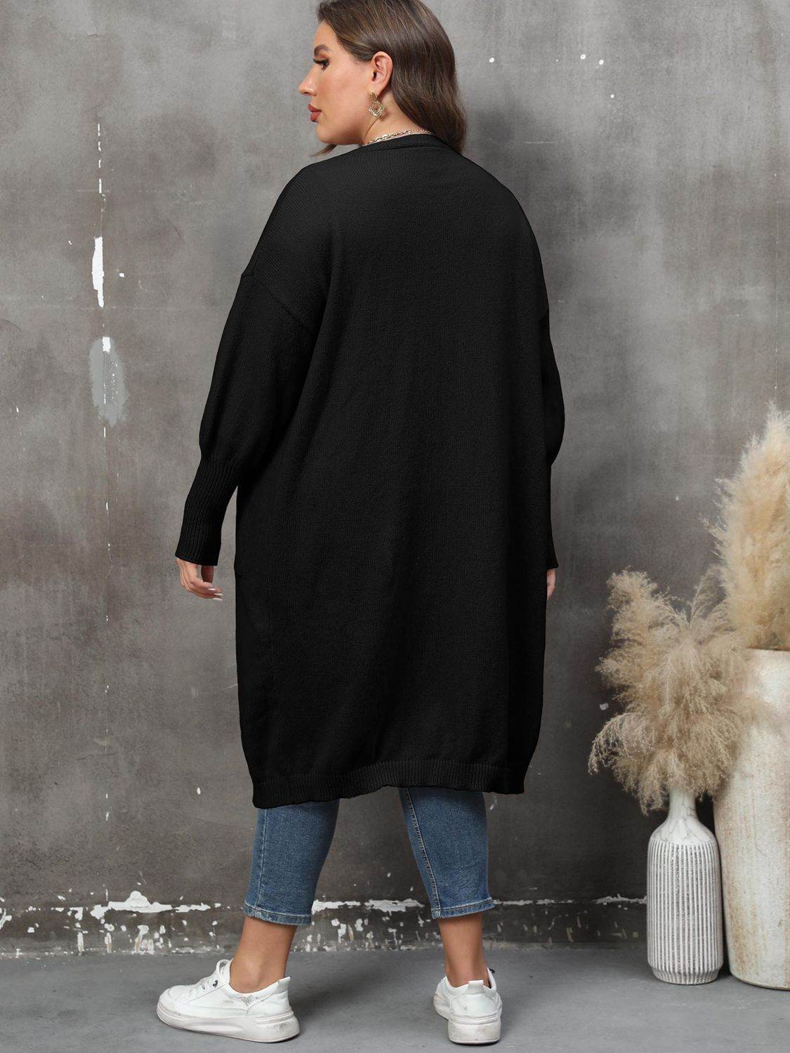 Plus Size Long Sleeve Pocketed Cardigan - Hovatok