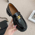 Round Toe Block Heel Loafers - Hovatok