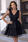 V-Neck Shoulder Detail Mesh Dress - Hovatok