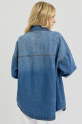 RISEN Full Size Snap Down Long Sleeve Denim Shacket - Hovatok