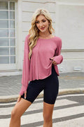 Cutout Back Round Neck Long Sleeve T-Shirt - Hovatok