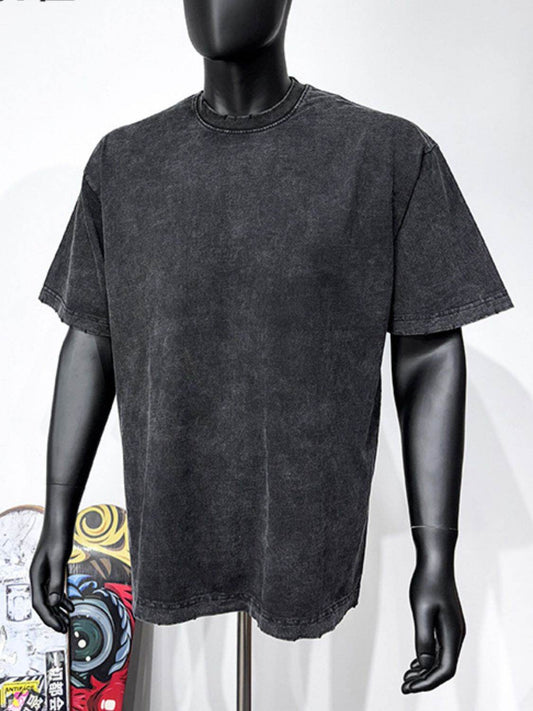 Men's Full Size Round Neck Washed T-Shirt Plus Size - Hovatok