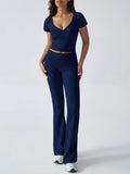 Devine Short Sleeve Top and Bootcut Legging Set - Hovatok