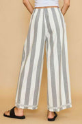 Umgee Peace Sign Patch Striped Wide Leg Pants - Hovatok