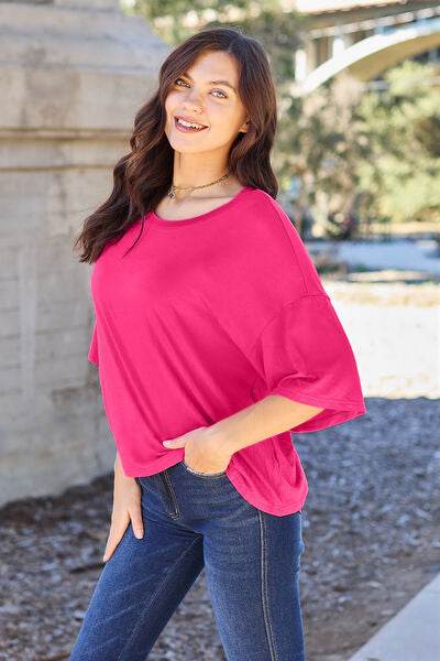 Basic Bae Full Size Round Neck Drop Shoulder T-Shirt - Hovatok