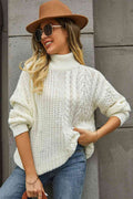 Angel Wings Cable-Knit Turtle Neck Long Sleeve Sweater - Hovatok
