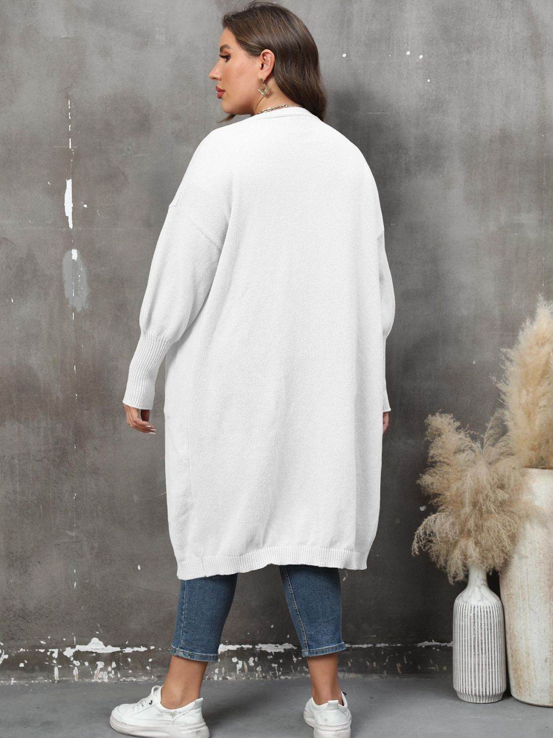 Plus Size Long Sleeve Pocketed Cardigan - Hovatok