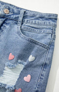 Distressed Raw Hem Heart Denim Skirt - Hovatok