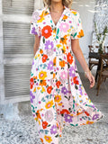 Devine Printed Johnny Collar Button Down Short Sleeve Midi Shirt Dress - Hovatok