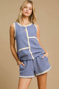 Umgee Elastic Waist Striped Shorts with Pockets - Hovatok