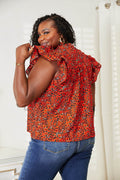 Double Take Floral Flutter Sleeve Notched Neck Blouse - Hovatok