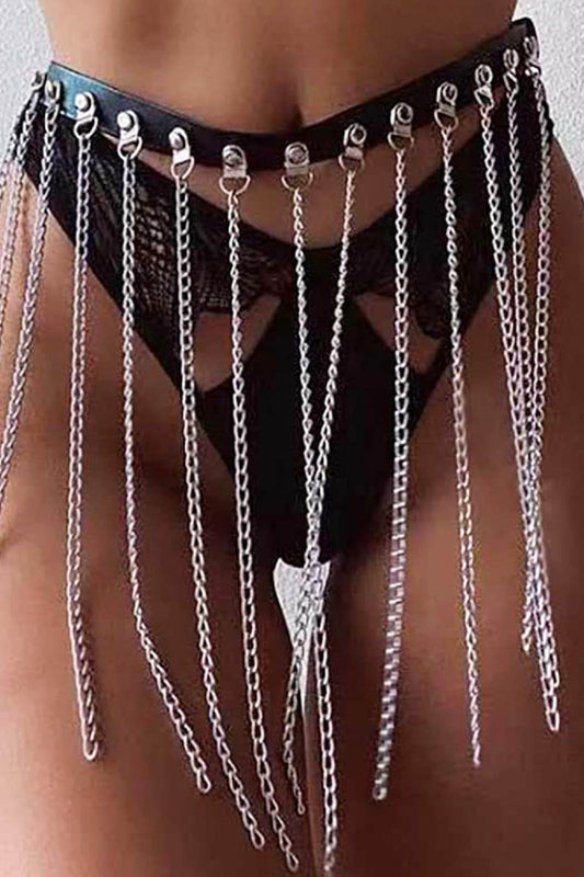Fringed Chain PU Leather Belt - Hovatok