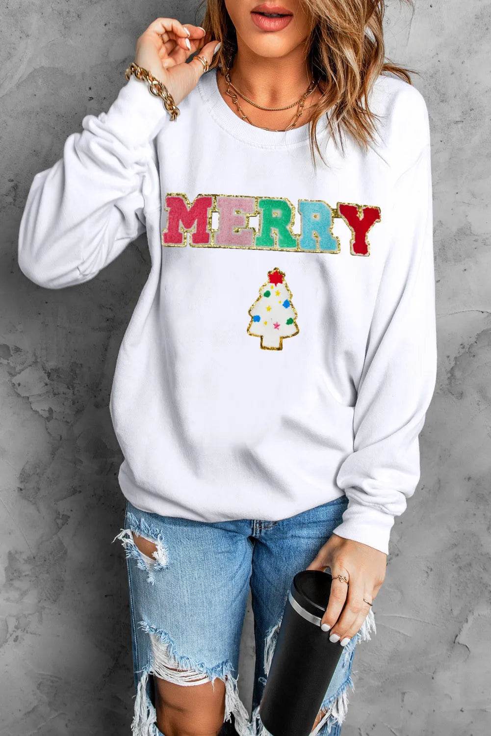 MERRY Round Neck Long Sleeve Sweatshirt - Hovatok