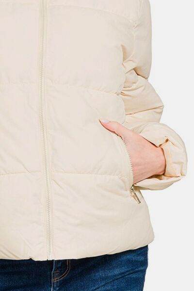 Zenana Zip Up Turtleneck Puffer Jacket with Pockets - Hovatok