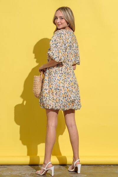 And The Why Full Size Floral Surplice Puff Sleeve Dress - Hovatok