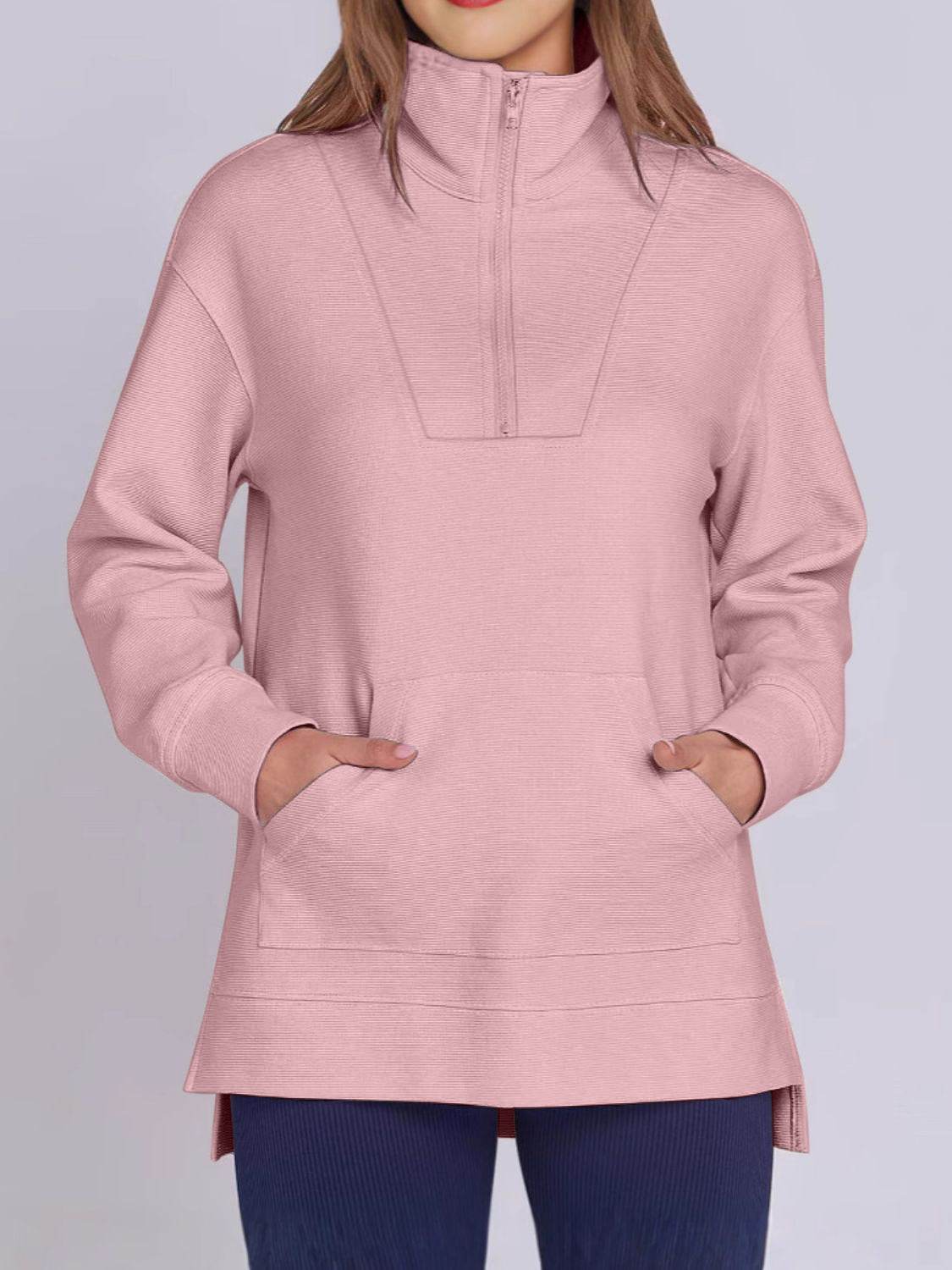 ฺHigh-Low Quarter Zip Long Sleeve Sweatshirt - Hovatok