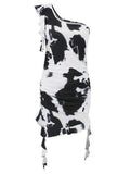 Ruffled Tie-Dye Single Shoulder Mini Dress - Hovatok
