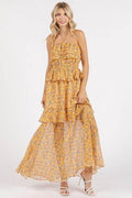 Mittoshop Ruffled Smocked Floral Halter Neck Maxi Dress - Hovatok
